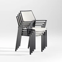 Lanai White Mesh Square Stackable Outdoor Dining Chair with Arms