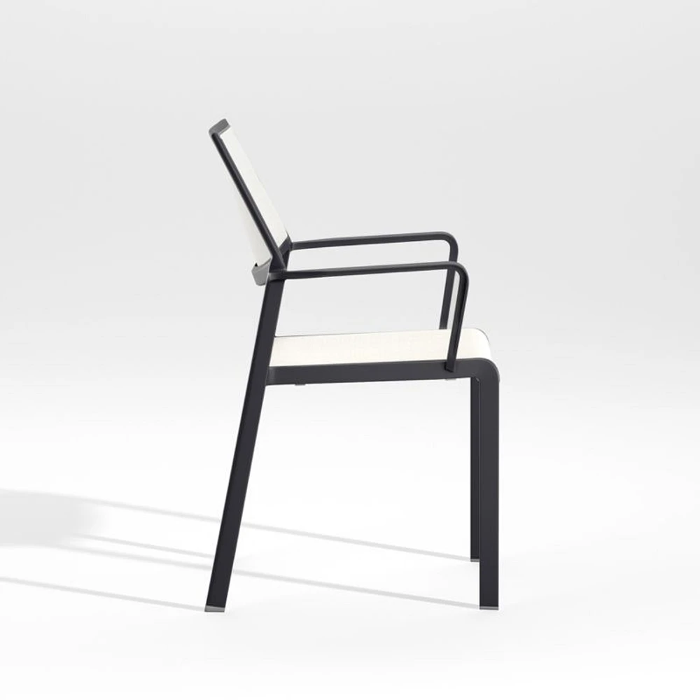 Lanai White Mesh Square Stackable Outdoor Dining Chair with Arms