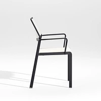 Lanai White Mesh Square Stackable Outdoor Dining Chair with Arms