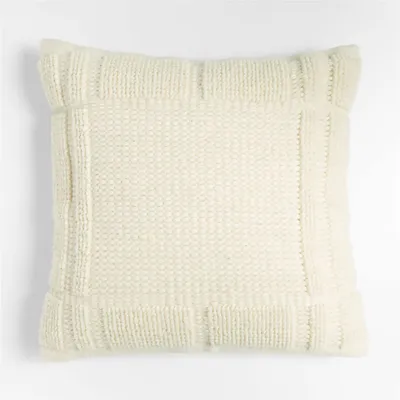 Lancaster 23" Textured Cream Plaid Pillow with Feather Insert