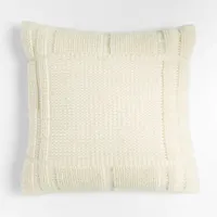Lancaster 23" Textured Cream Plaid Pillow with Feather Insert