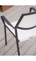 Lanai White Mesh Square Stackable Outdoor Dining Chair with Arms