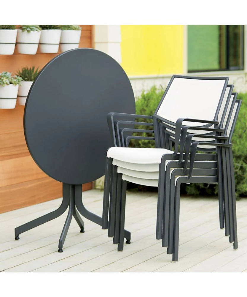 Lanai White Mesh Square Stackable Outdoor Dining Chair with Arms