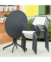 Lanai White Mesh Square Stackable Outdoor Dining Chair with Arms