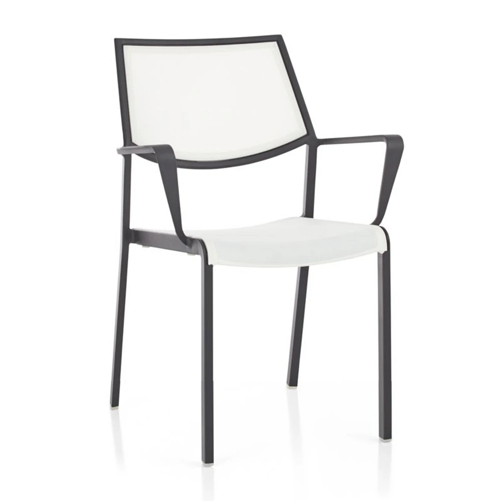 Lanai White Mesh Square Stackable Outdoor Dining Chair with Arms