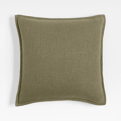 Organic Laundered Linen 20x20 Garden Green Throw Pillow with Down-Alternative Insert