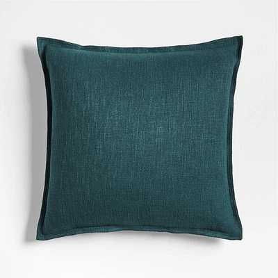 Sea Green Organic Laundered Linen 20''x20" Throw Pillow with Feather Insert