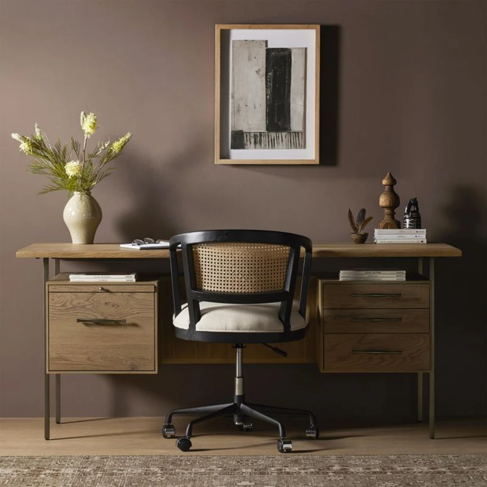 Sedgwick Solid Oak Wood Desk with Storage