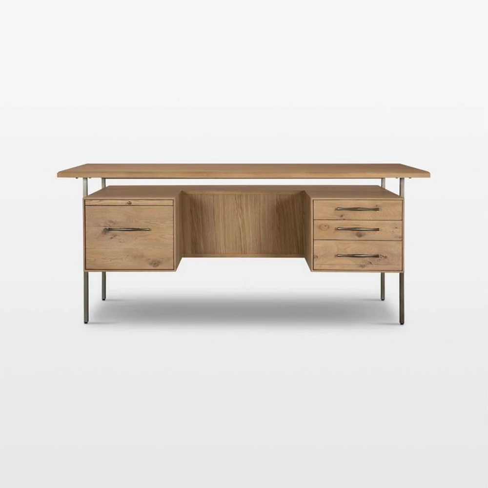 Sedgwick Solid Oak Wood Desk with Storage