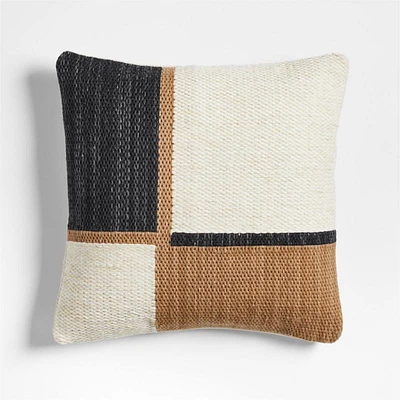 Lazio Woven Kilim Colorblock 20x20 Ink Black and Brulee Brown Throw Pillow Cover