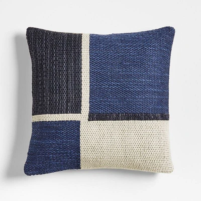 Lazio Woven Kilim Colorblock 20''x20 Deep Indigo Blue and Arctic Ivory Throw Pillow Cover