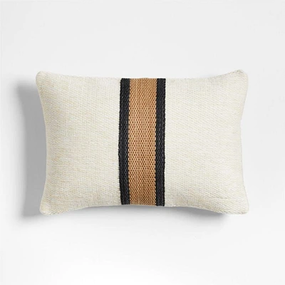 Lazio Woven Kilim Stripe 22x15 Ink Black and Brulee Brown Throw Pillow Cover