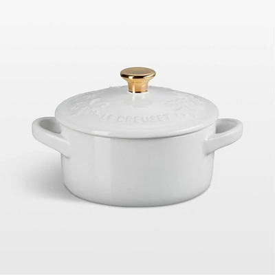 Le Creuset ® 8 oz. White Holly Mini Round Cocotte with Gold Knob