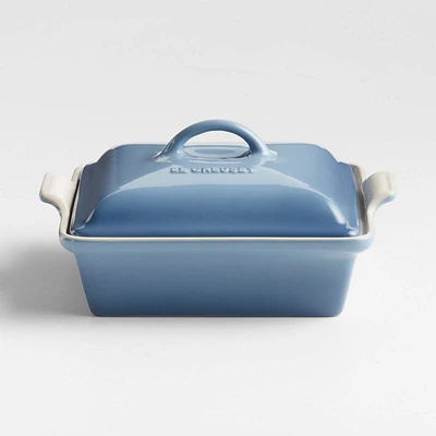 Le Creuset ® Heritage Square Chambray Blue Ceramic Casserole Dish with Lid