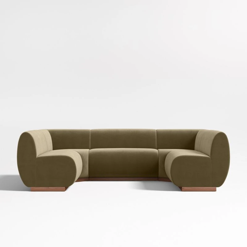 Leandro Hazel Green U-Shaped Dining Banquette with Square Corners