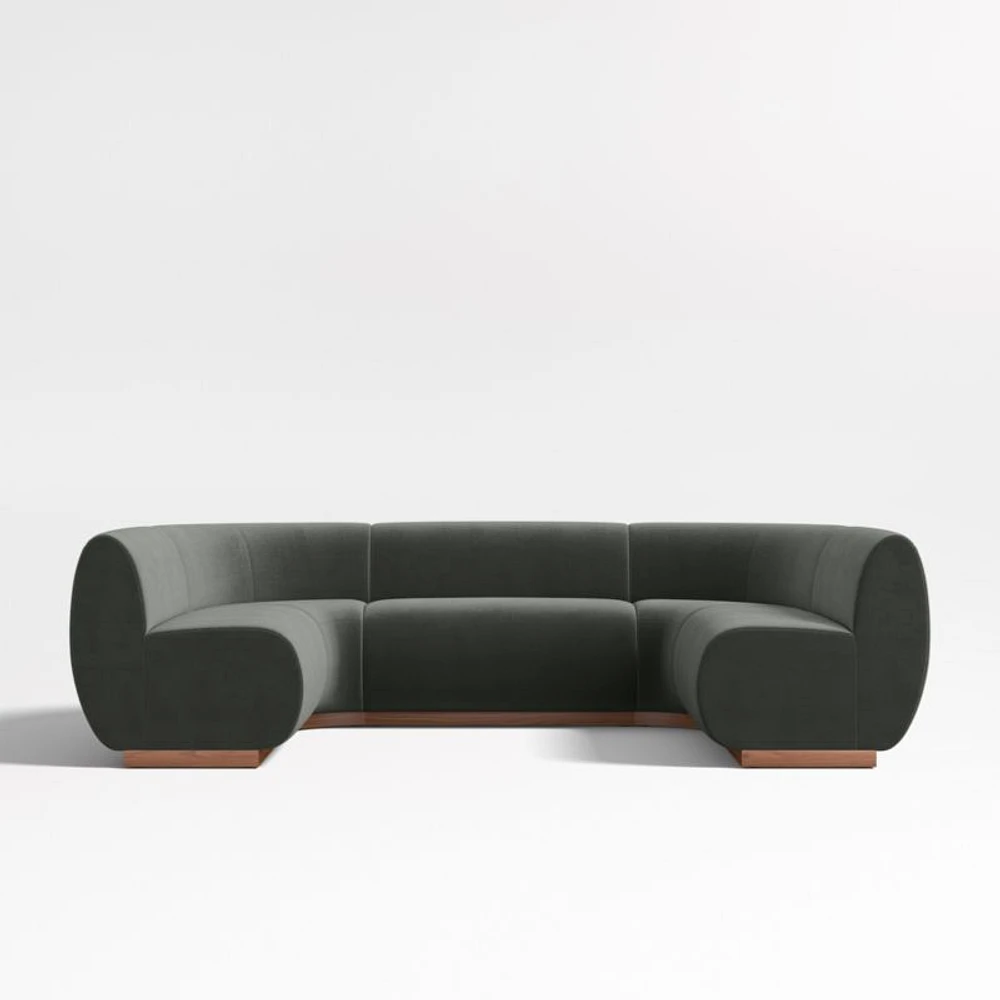 Leandro Noir Grey U-Shaped Dining Banquette with Rounded Corners