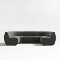 Leandro Noir Grey U-Shaped Dining Banquette with Rounded Corners