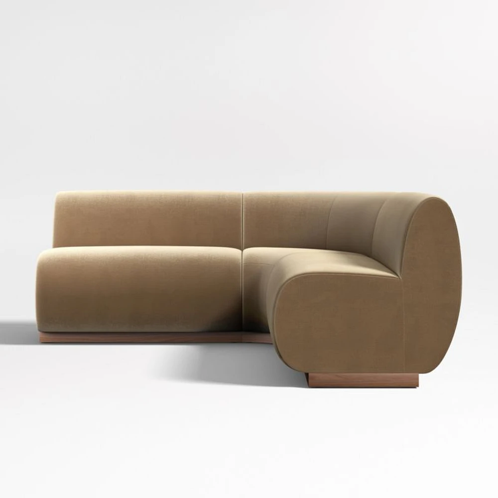 Leandro Ochre Brown Double L-Shaped Loveseat Dining Banquette with Rounded Corner