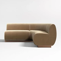 Leandro Ochre Brown Double L-Shaped Loveseat Dining Banquette with Rounded Corner