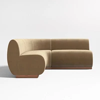 Leandro Ochre Brown Double L-Shaped Loveseat Dining Banquette with Rounded Corner