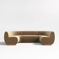Leandro Ochre Brown U-Shaped Dining Banquette with Rounded Corners