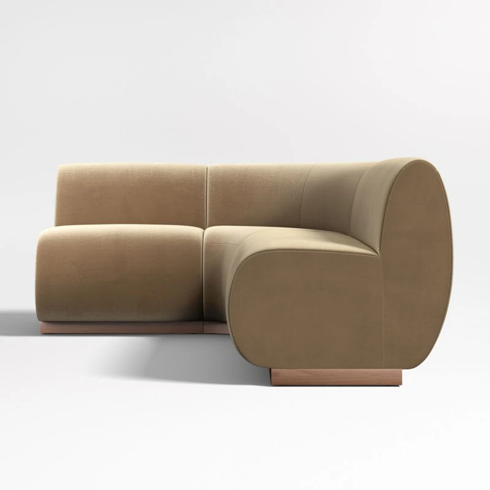 Leandro Ochre Brown Single L-Shaped Loveseat Dining Banquette with Rounded Corner