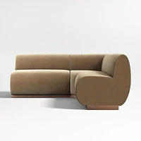 Leandro Ochre Brown Double L-Shaped Loveseat Dining Banquette with Square Corner