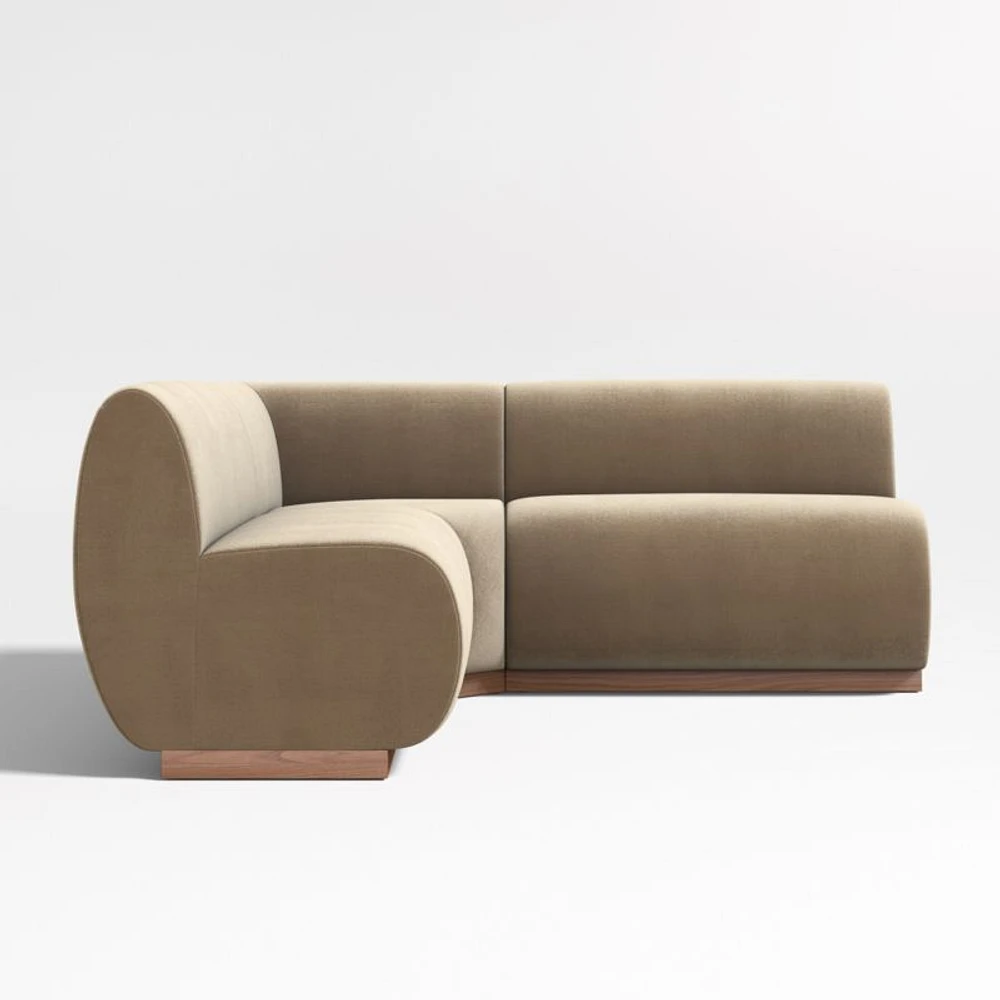 Leandro Ochre Brown Double L-Shaped Loveseat Dining Banquette with Square Corner