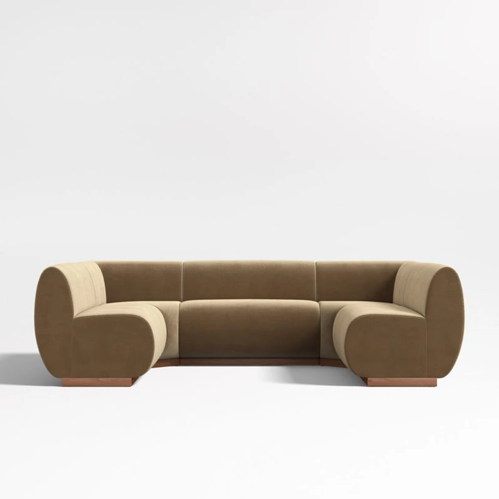 Leandro Ochre Brown U-Shaped Dining Banquette with Square Corners