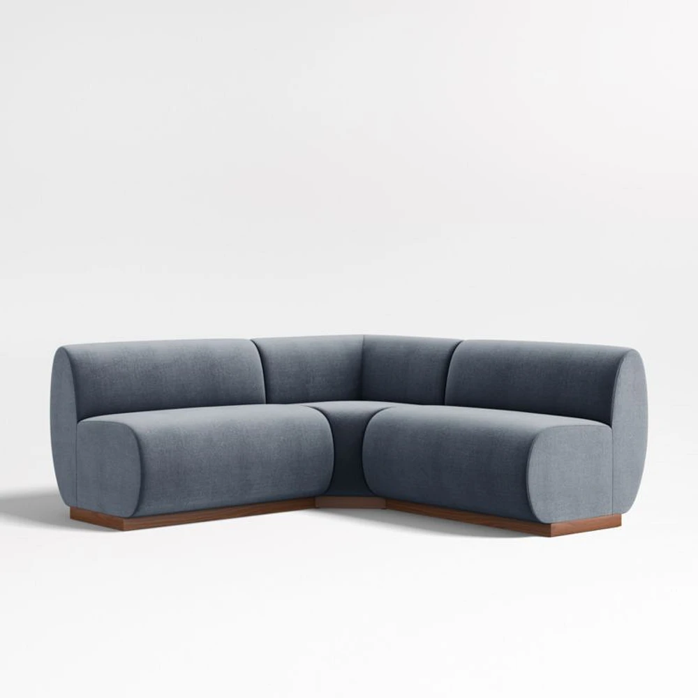 Leandro Slate Grey Double L-Shaped Loveseat Dining Banquette with Square Corner