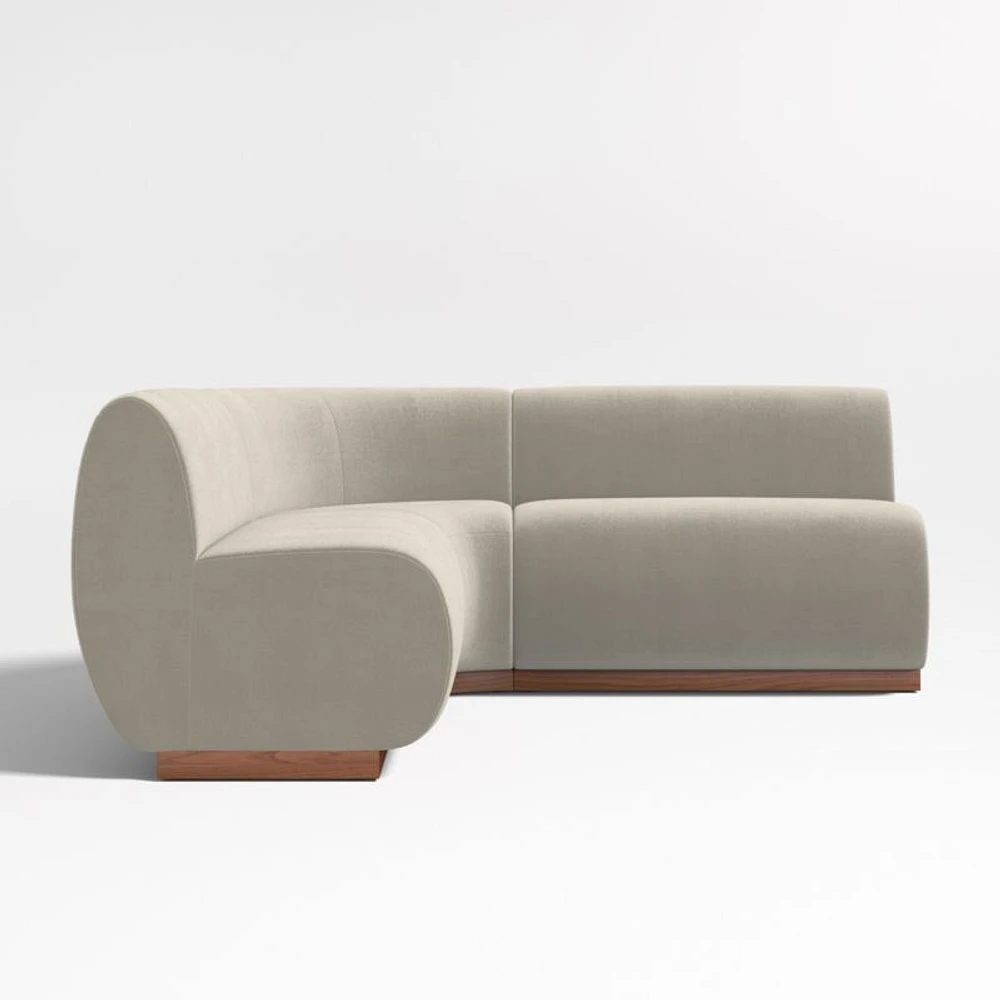 Leandro Tan Brown Double L-Shaped Loveseat Dining Banquette with Rounded Corner