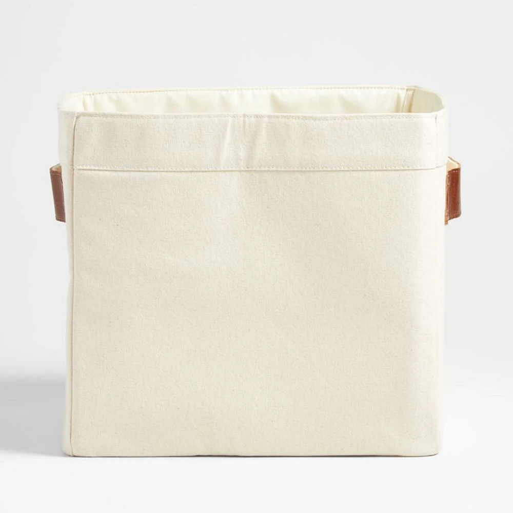 Canvas Shelf Storage Bin with Brown Leather Handles, Set of 4
