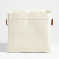 Canvas Shelf Storage Bin with Brown Leather Handles, Set of 4