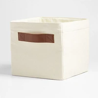 Canvas Shelf Storage Bin with Brown Leather Handles, Set of 4