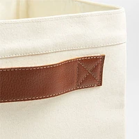 Canvas Shelf Storage Bin with Brown Leather Handles, Set of 4