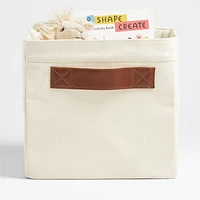 Canvas Shelf Storage Bin with Brown Leather Handles, Set of 4