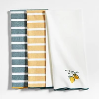 Lemon and Stripe Organic Cotton Dish Towels, Set of 3