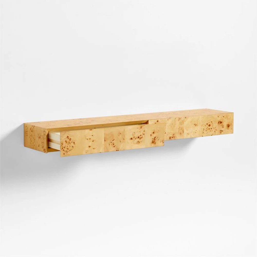 Leon Burl Wood Floating Shelf with Drawer