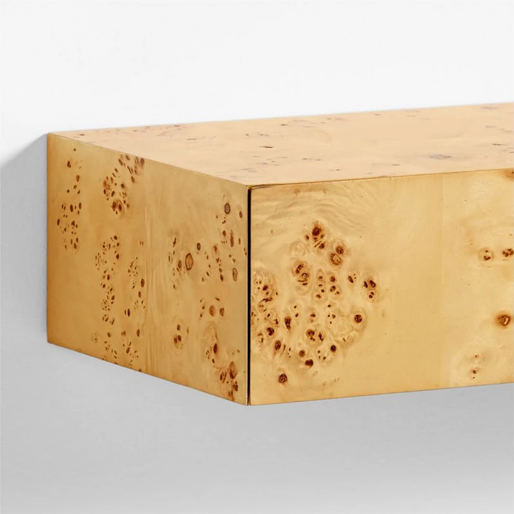 Leon Burl Wood Floating Shelf with Drawer