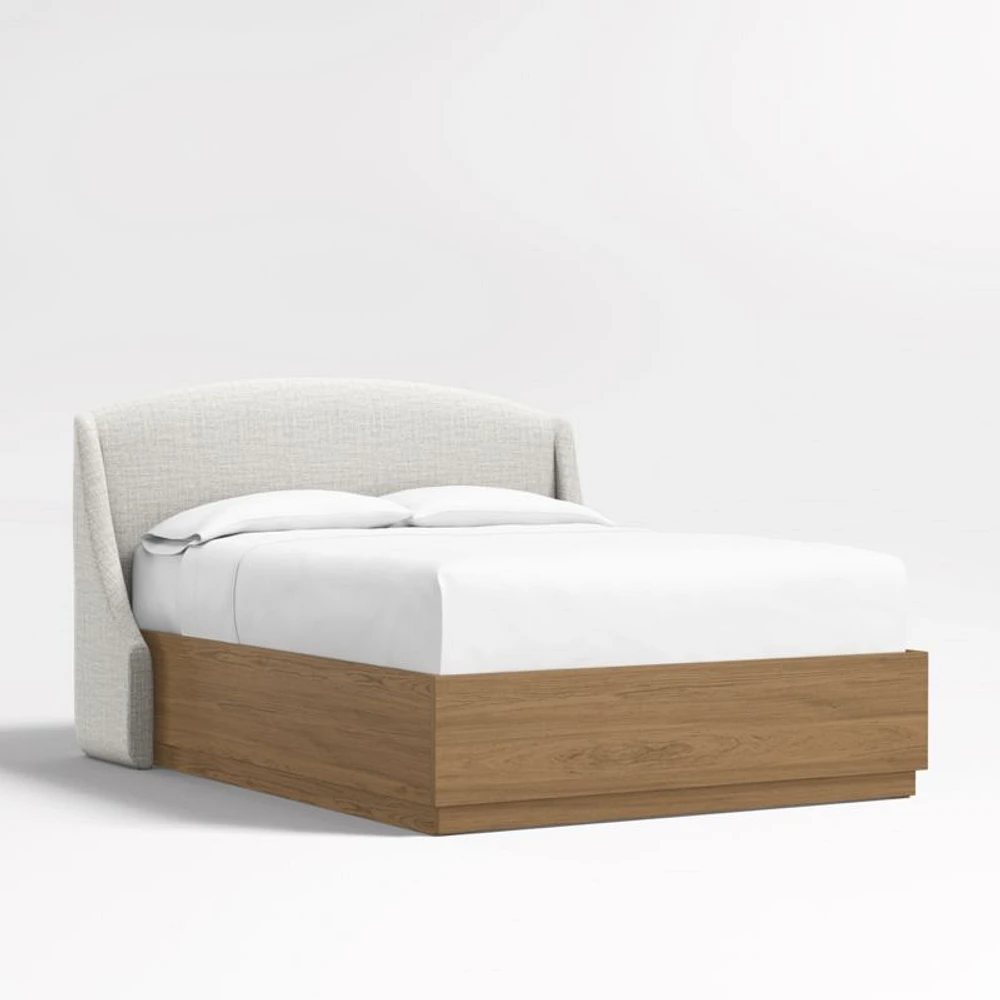 Lafayette 48" Mist Grey Upholstered Queen Headboard with Batten Oak Bed Base