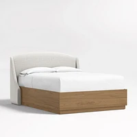 Lafayette 48" Mist Grey Upholstered Queen Headboard with Batten Oak Bed Base
