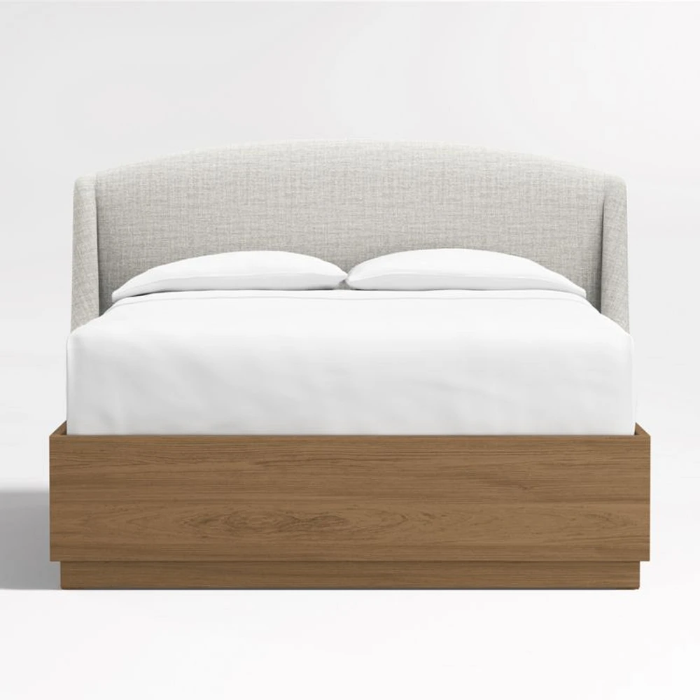 Lafayette 48" Mist Grey Upholstered Queen Headboard with Batten Oak Bed Base