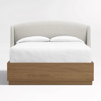 Lafayette 48" Mist Grey Upholstered Queen Headboard with Batten Oak Bed Base