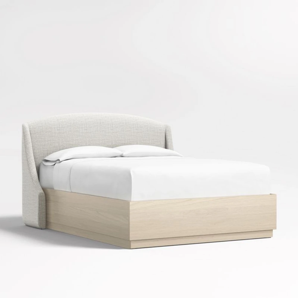 Lafayette 48" Mist Grey Upholstered Queen Headboard with Batten White Oak Storage Bed Base