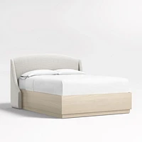 Lafayette 48" Mist Grey Upholstered Queen Headboard with Batten White Oak Storage Bed Base