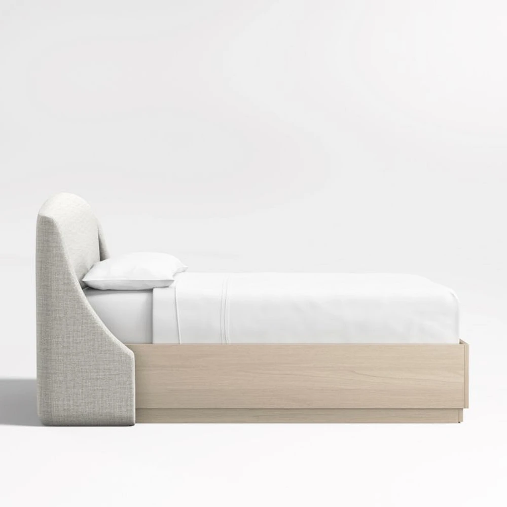 Lafayette 48" Mist Grey Upholstered Queen Headboard with Batten White Oak Storage Bed Base