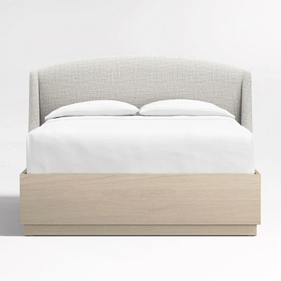 Lafayette 48" Mist Grey Upholstered Queen Headboard with Batten White Oak Storage Bed Base