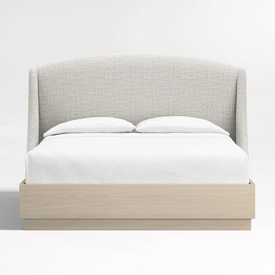 Lafayette 48" Mist Grey Upholstered Queen Headboard with Batten White Oak Bed Base