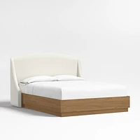 Lafayette 48" Ivory Queen Upholstered Headboard with Batten Brown Bed Base