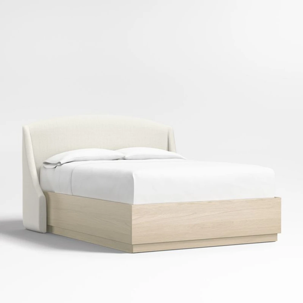 Lafayette 48" Ivory Queen Upholstered Headboard with Batten White Oak Storage Bed Base